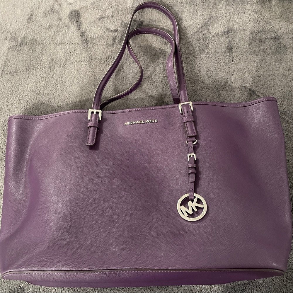 Michael Kors Purple Jet Set Tote Bag, rare silver accents